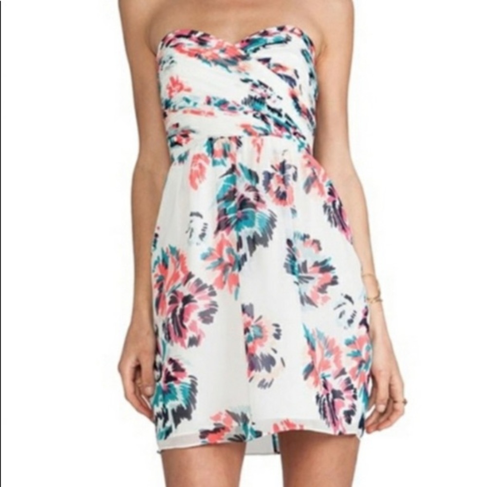Shoshanna White Silk Floral Strapless Cocktail Party Dress Size 4